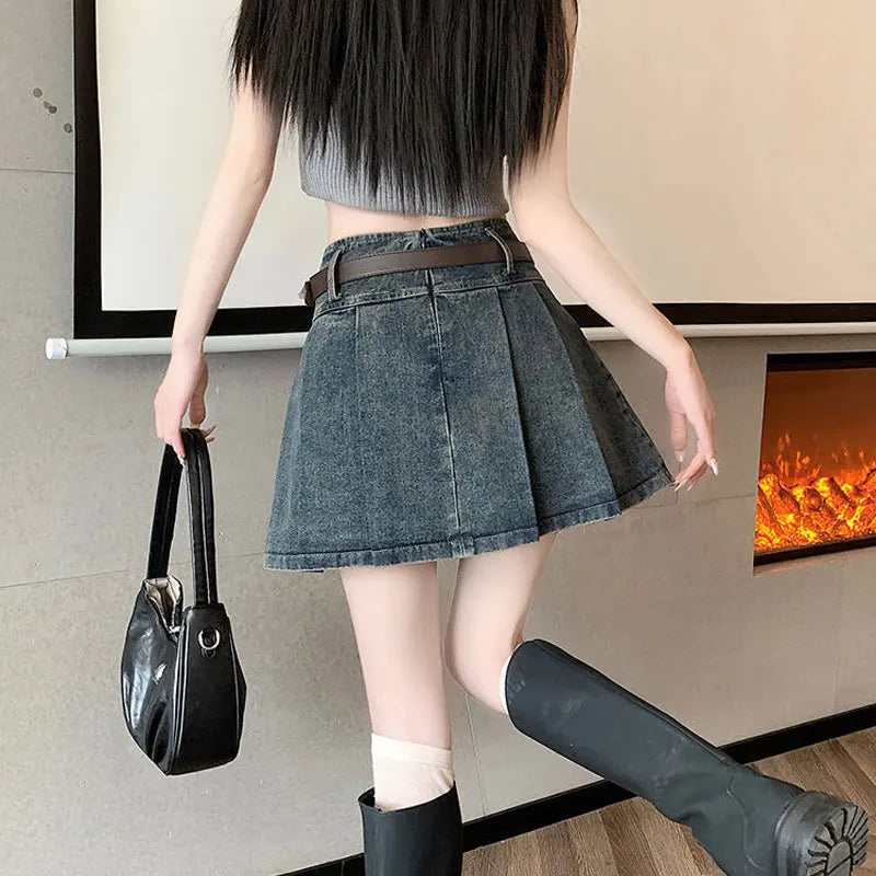 Denim Pleated Skirt