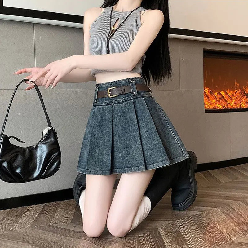Denim Pleated Skirt