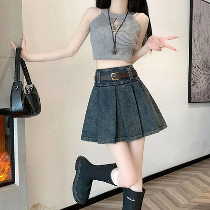 Denim Pleated Skirt