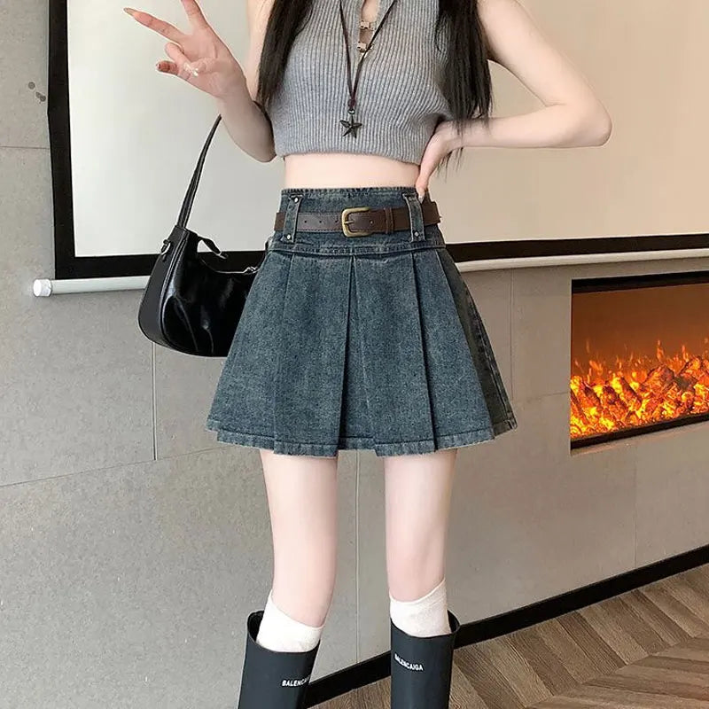 Denim Pleated Skirt