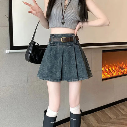 Denim Pleated Skirt
