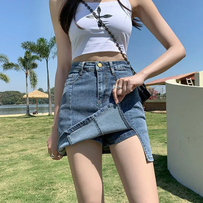 Denim Short Skirt with built in shorts
