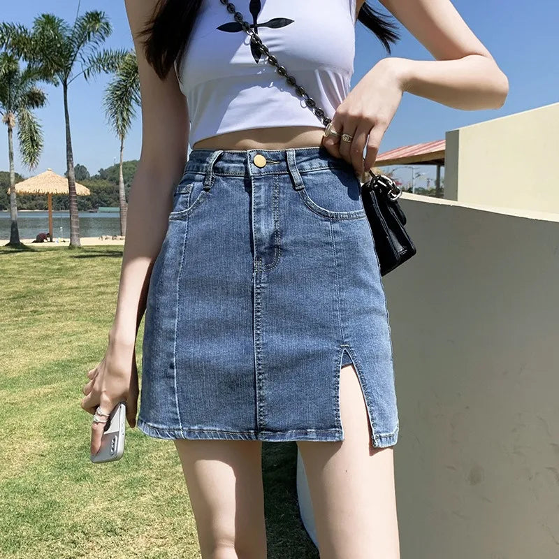 Denim Short Skirt with built in shorts