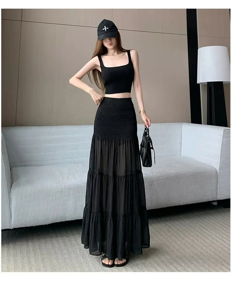 Elastic Black Maxi Skirt