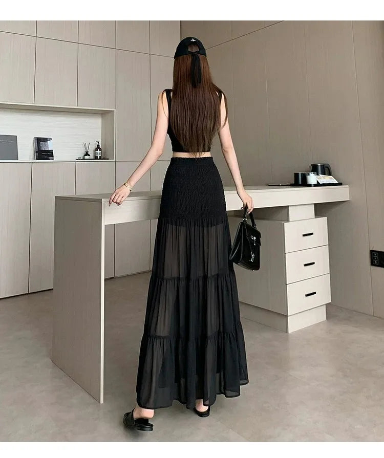 Elastic Black Maxi Skirt