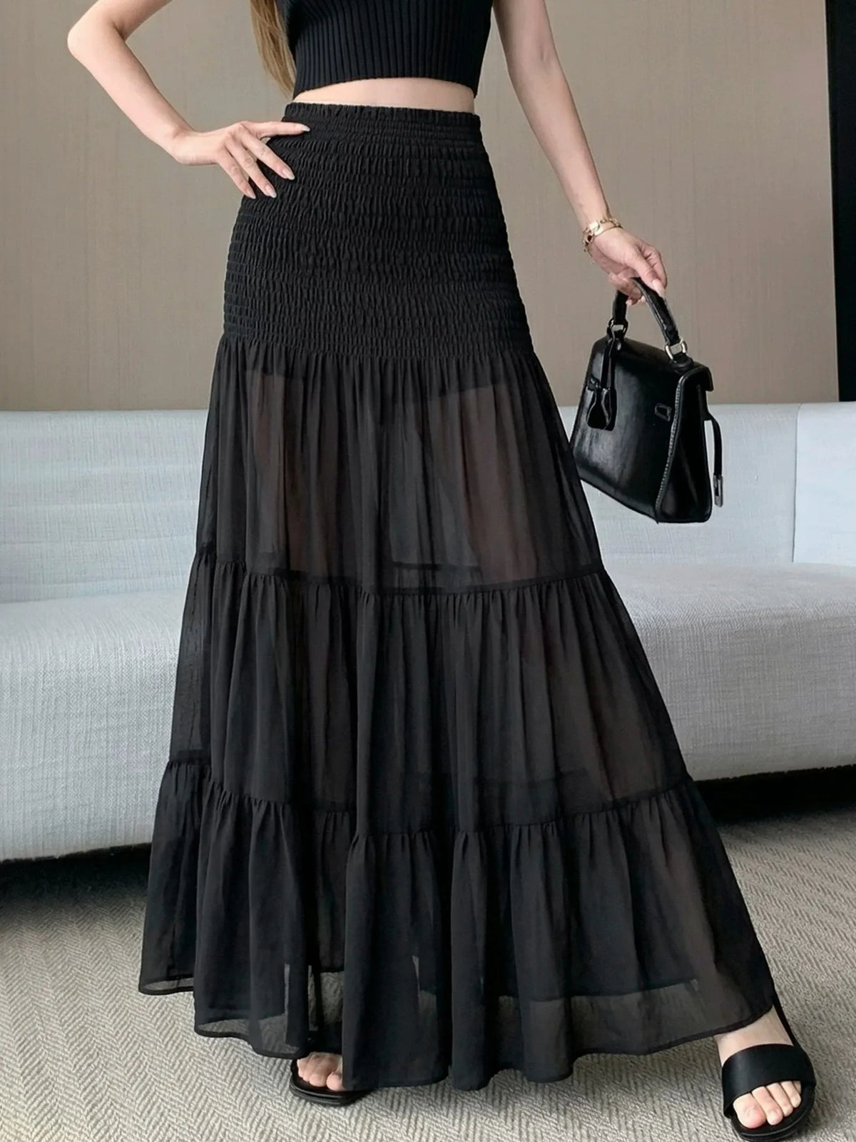 Elastic Black Maxi Skirt