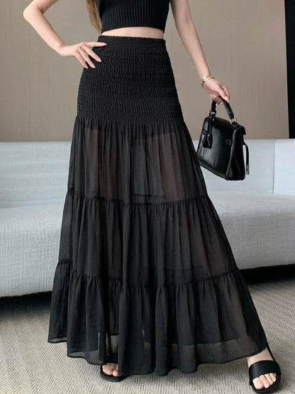 Elastic Black Maxi Skirt