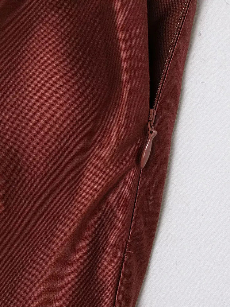 Elegant Brown Satin Skirt