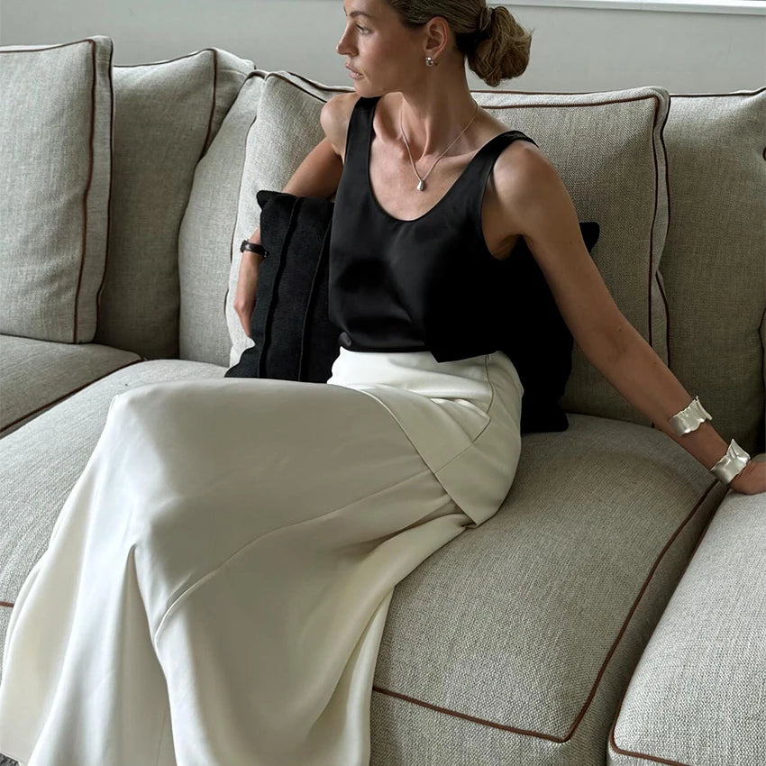 Elegant Satin White Long Skirt
