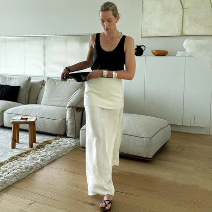 Elegant Satin White Long Skirt