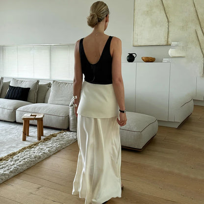 Elegant Satin White Long Skirt