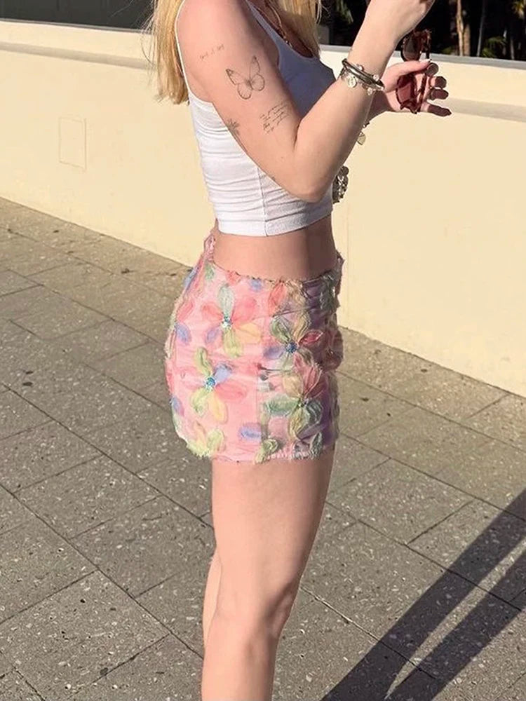 Embroided Flowers Mini Skirt