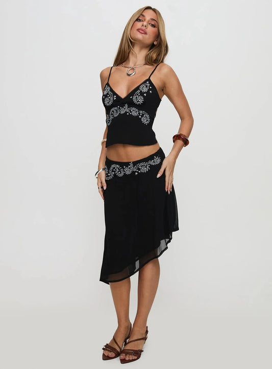 Embroidered Asymmetric Skirt