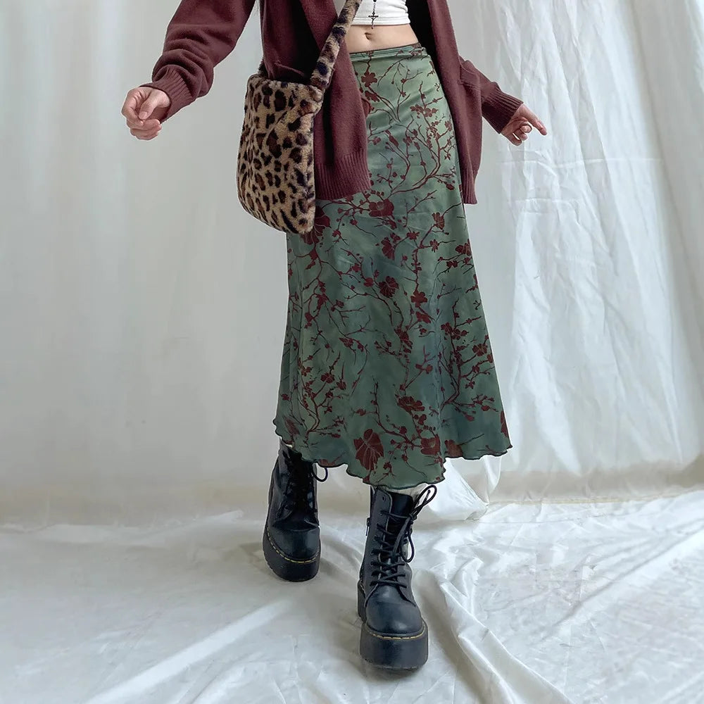 Floral Print Mesh Skirt