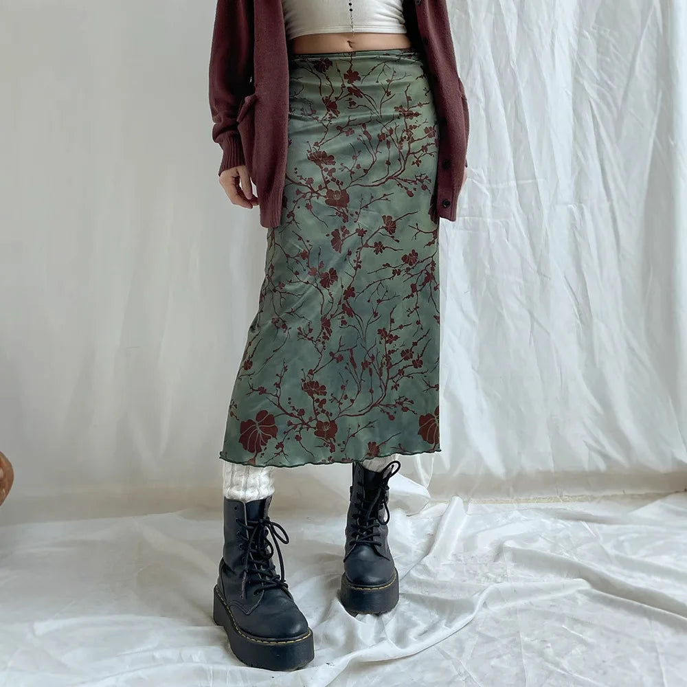 Floral Print Mesh Skirt