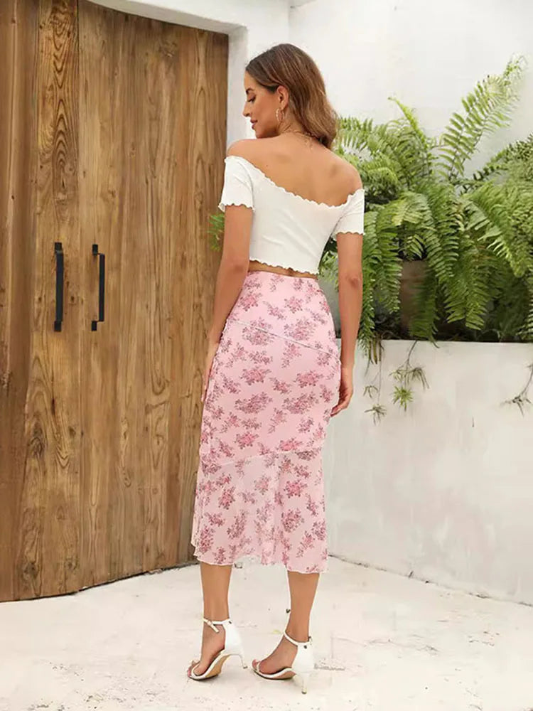 Flower Print Pink Skirt