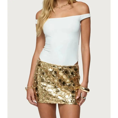 Gold Sequin Mini Skirt