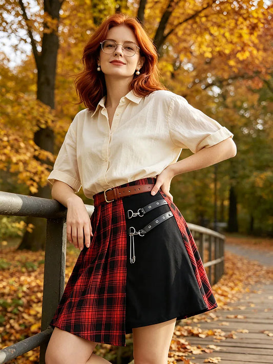 Gothic Plaid Pleated Mini Skirt