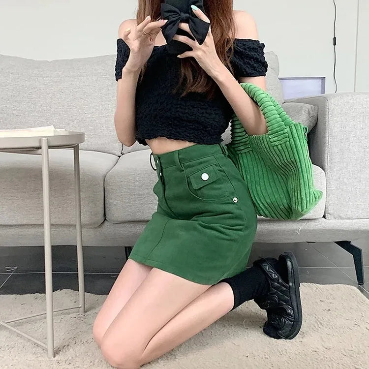 Green Denim Skirt