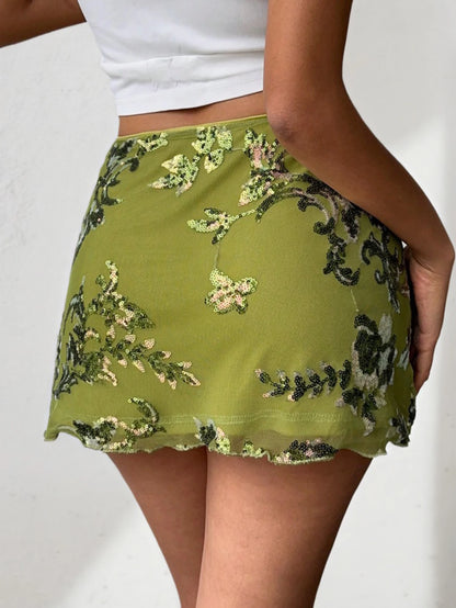 Green Sequin Mini Skirt