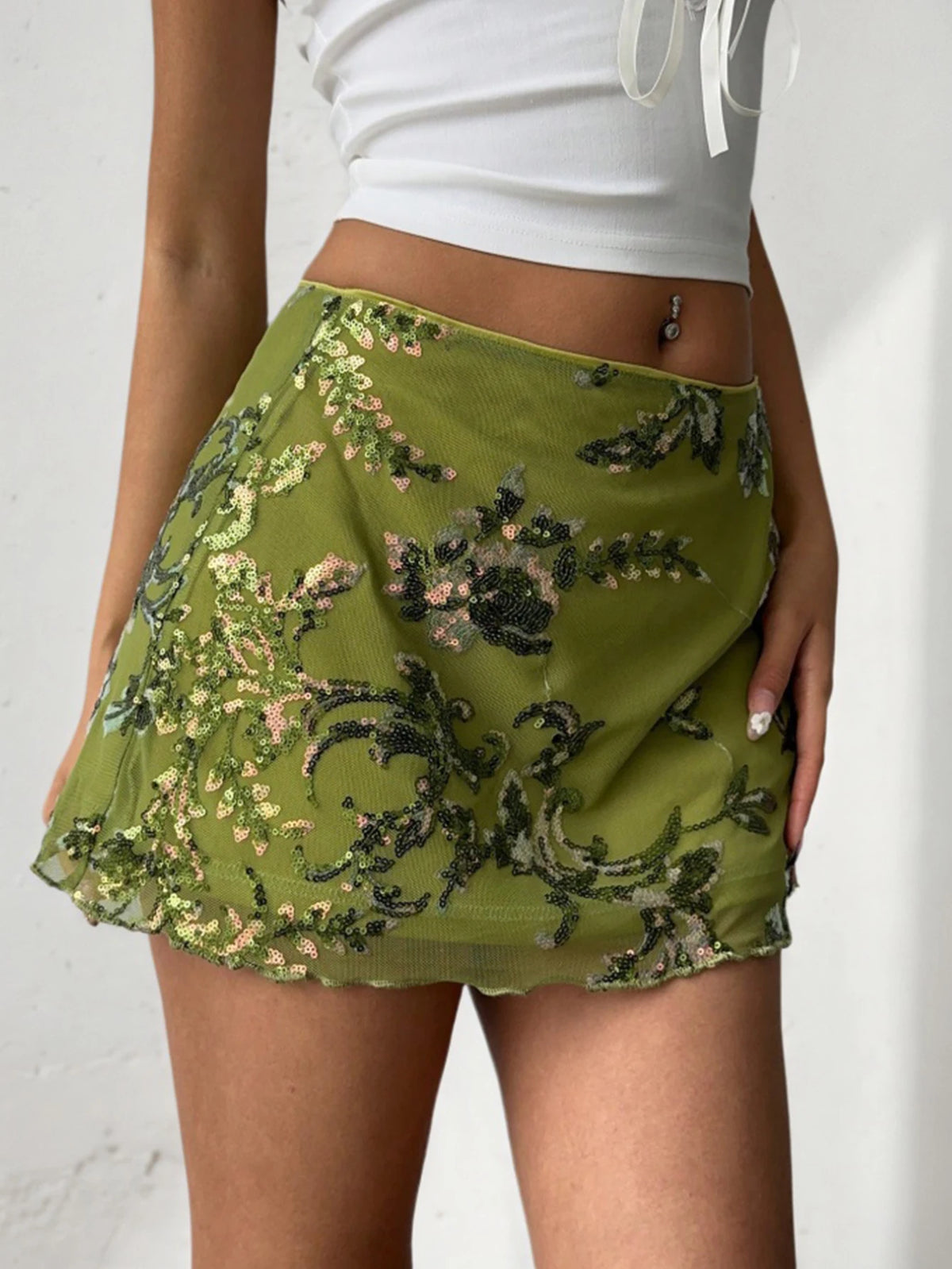 Green Sequin Mini Skirt