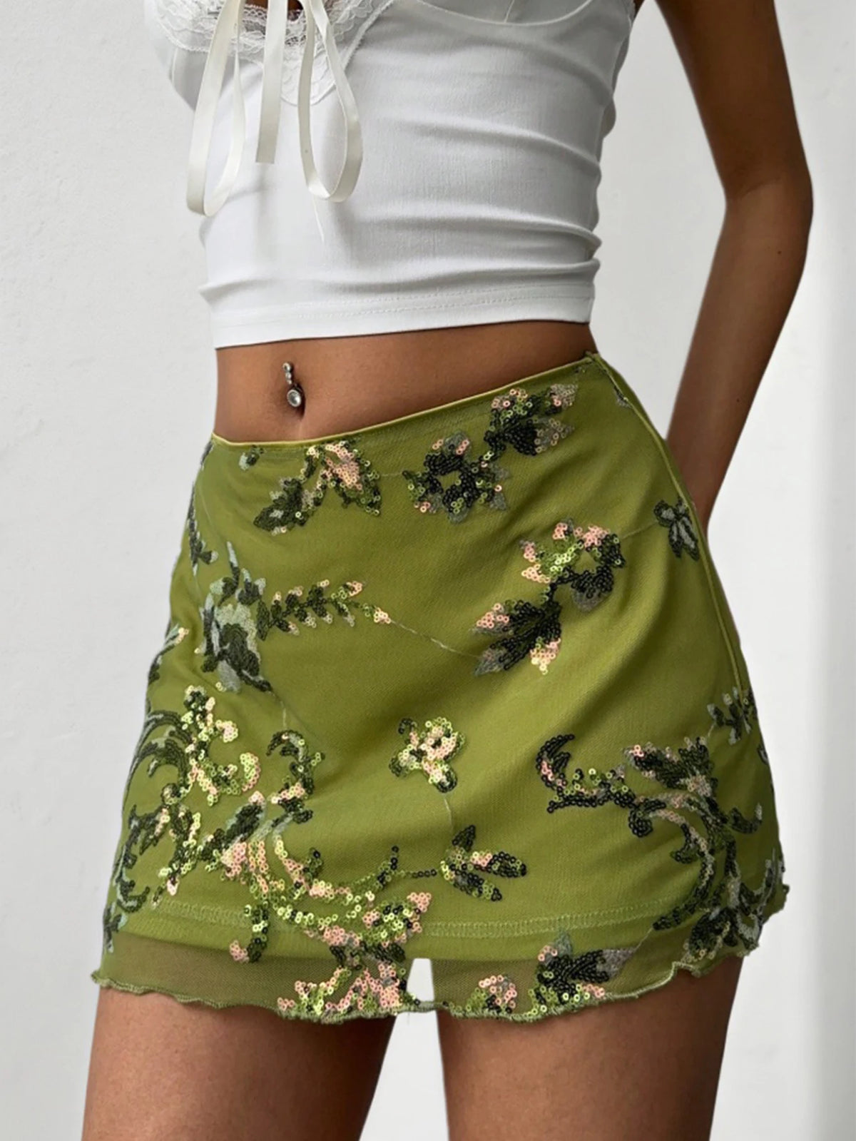 Green Sequin Mini Skirt