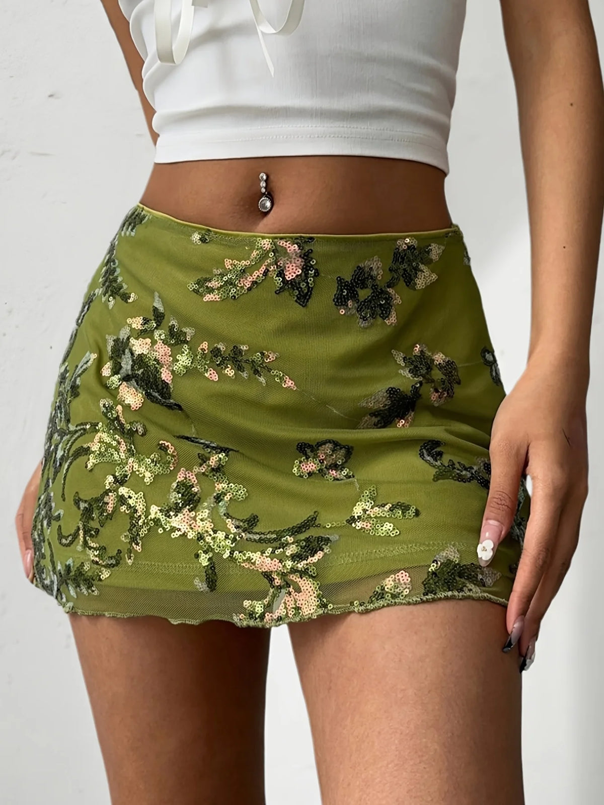 Green Sequin Mini Skirt