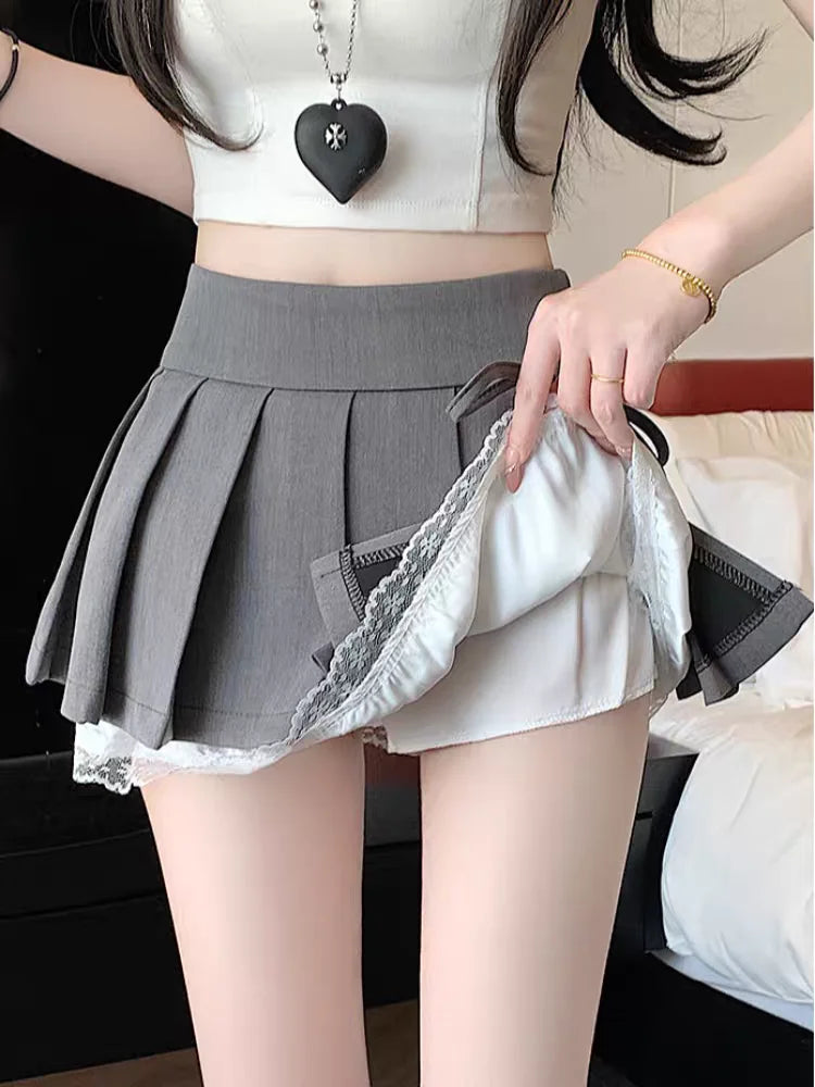 Grey Pleated Mini Skirt
