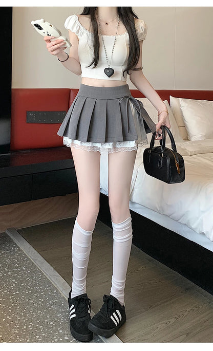 Grey Pleated Mini Skirt