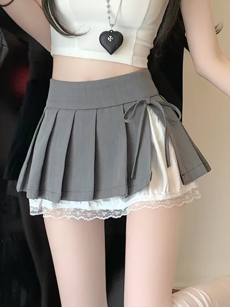 Grey Pleated Mini Skirt