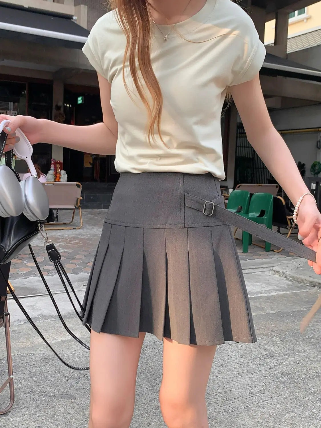Grey Pleated Skirt