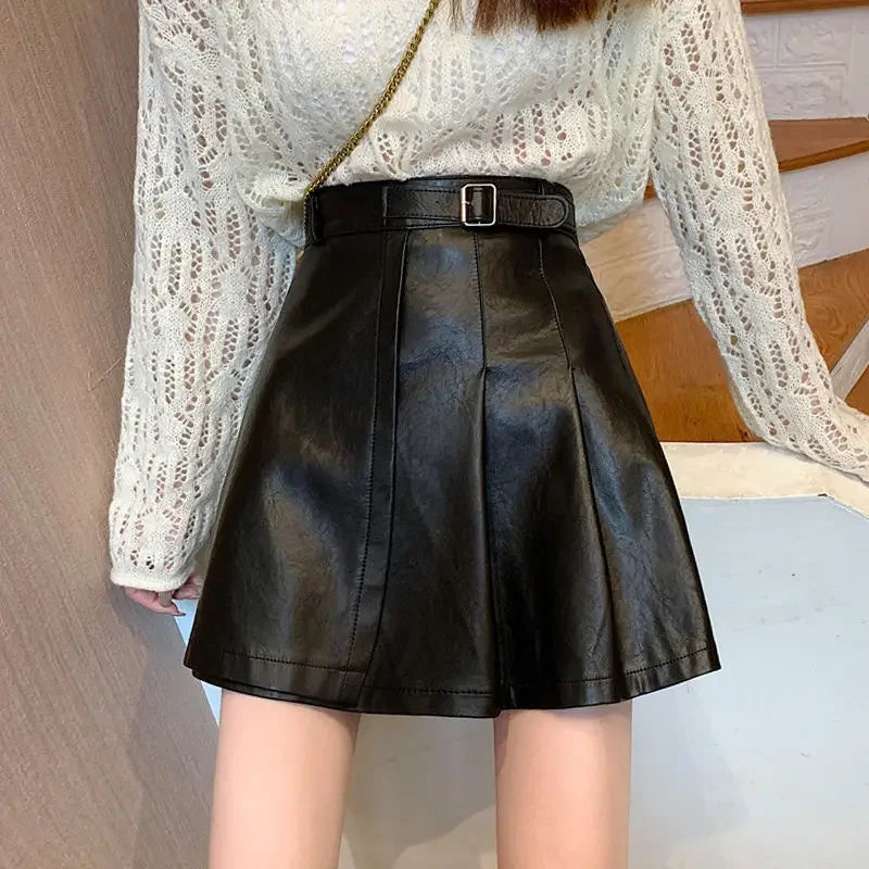 High Waisted Faux Leather Skirt