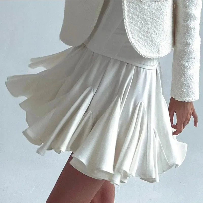 High Waisted Pleated White Skirt