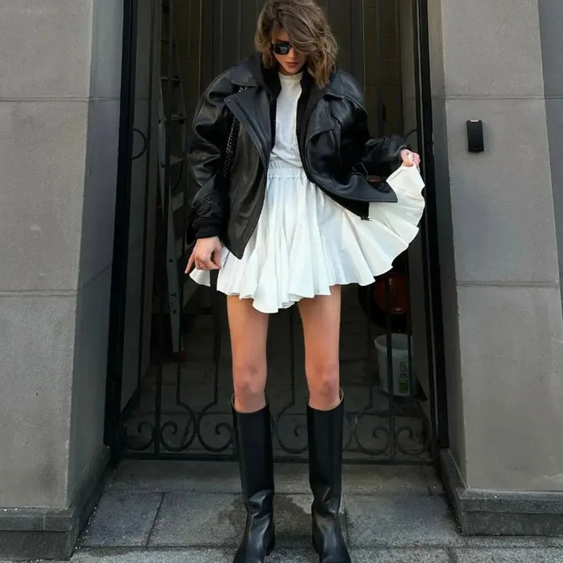 High Waisted Pleated White Skirt