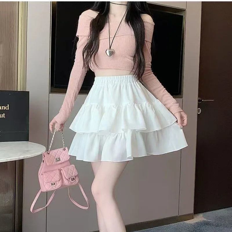 High-waisted tiered skirt