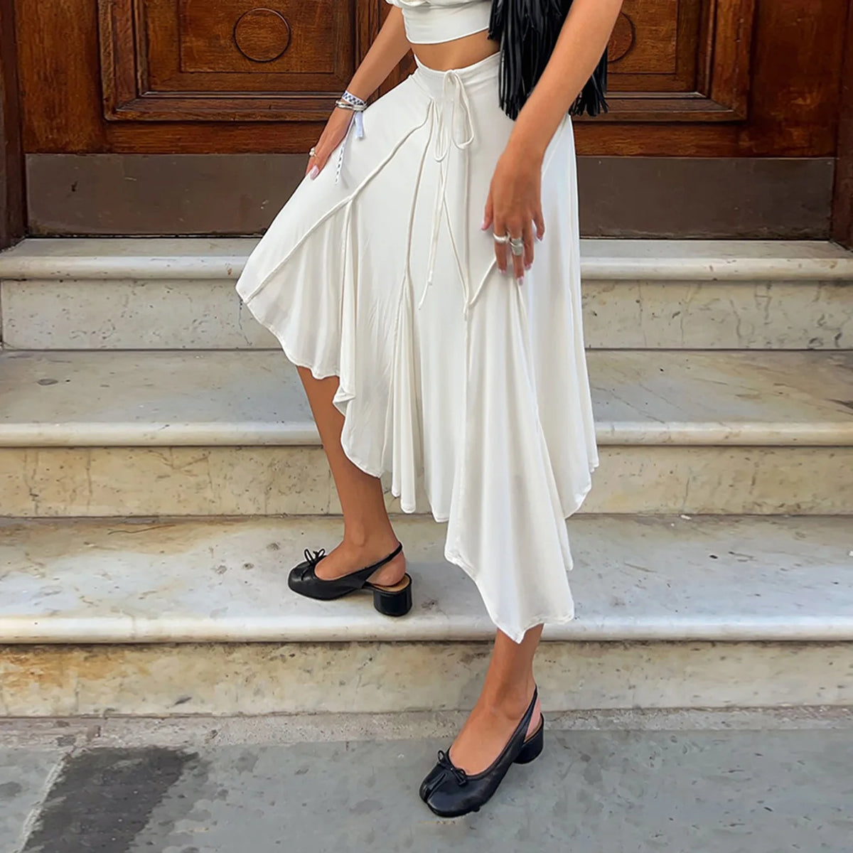Irregular Low-Waisted White Skirt