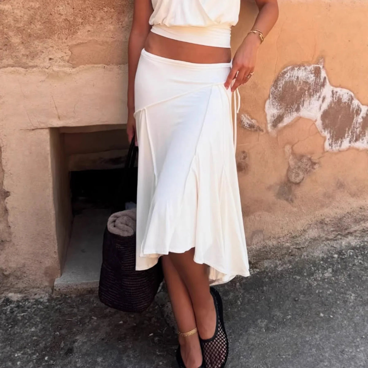 Irregular Low-Waisted White Skirt