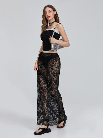 Lace See-Through Black Skirt