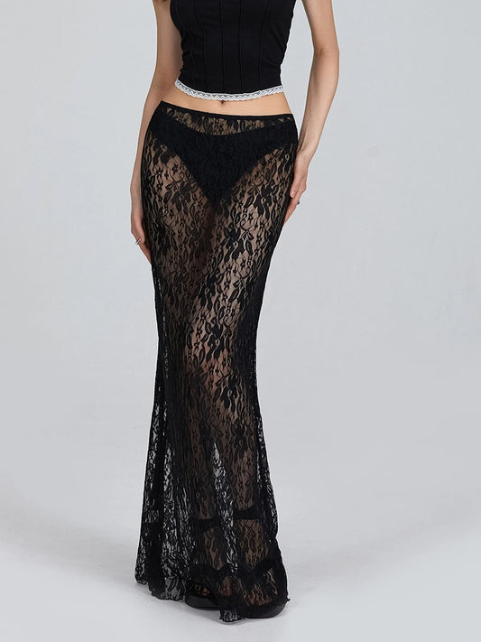 Lace See-Through Black Skirt