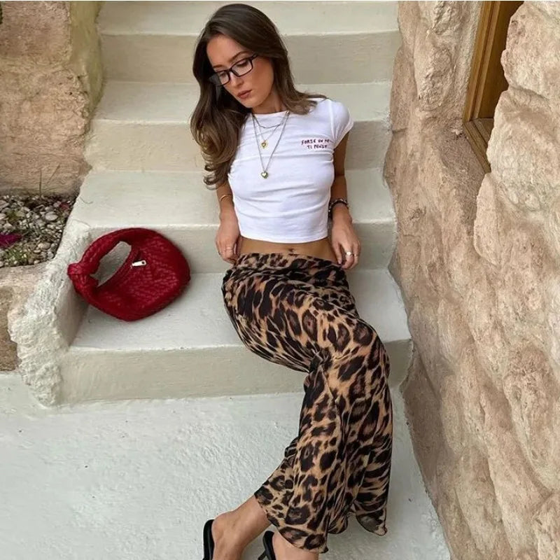 Leopard Chiffon Maxi Skirt