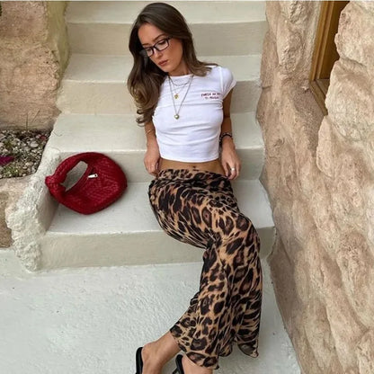 Leopard Chiffon Maxi Skirt