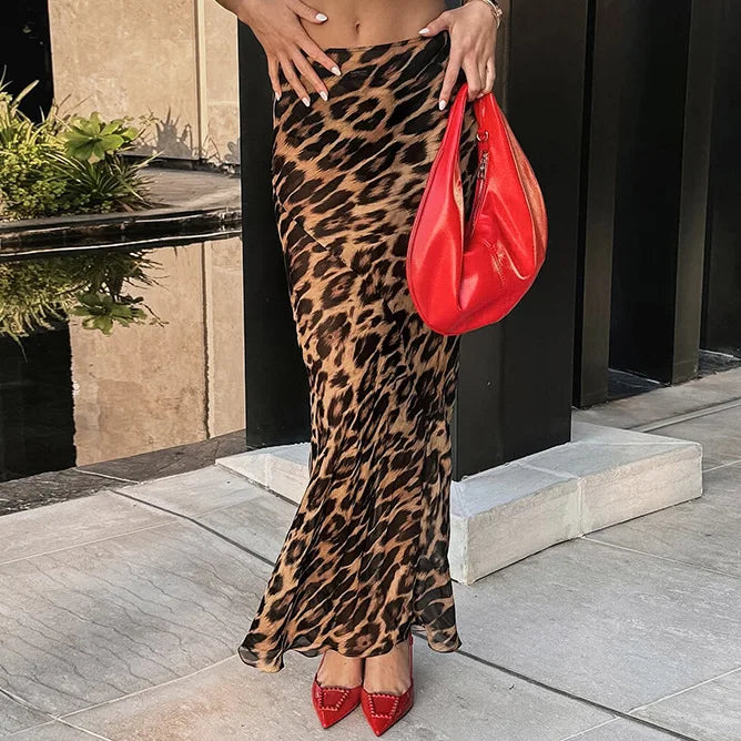 Leopard Chiffon Maxi Skirt