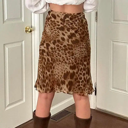Leopard Mesh Midi Skirt