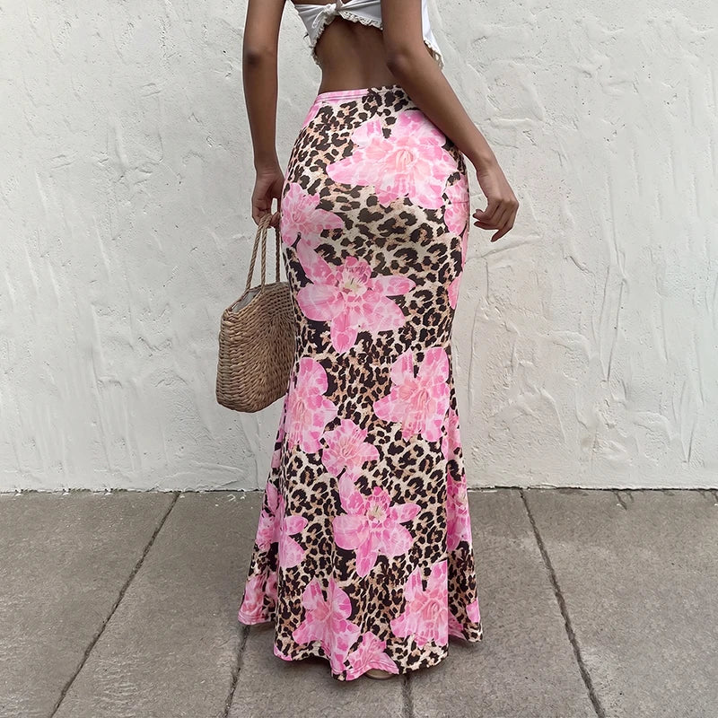 Leopard Print Skirt with Pink Florals