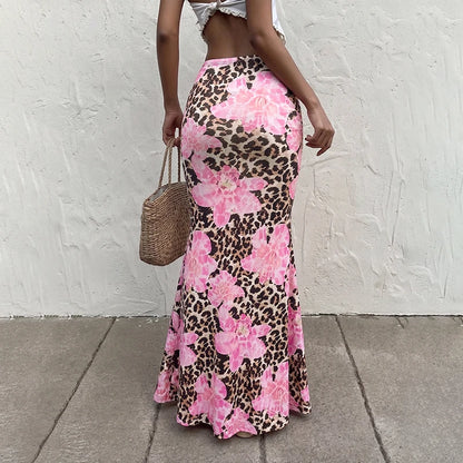 Leopard Print Skirt with Pink Florals
