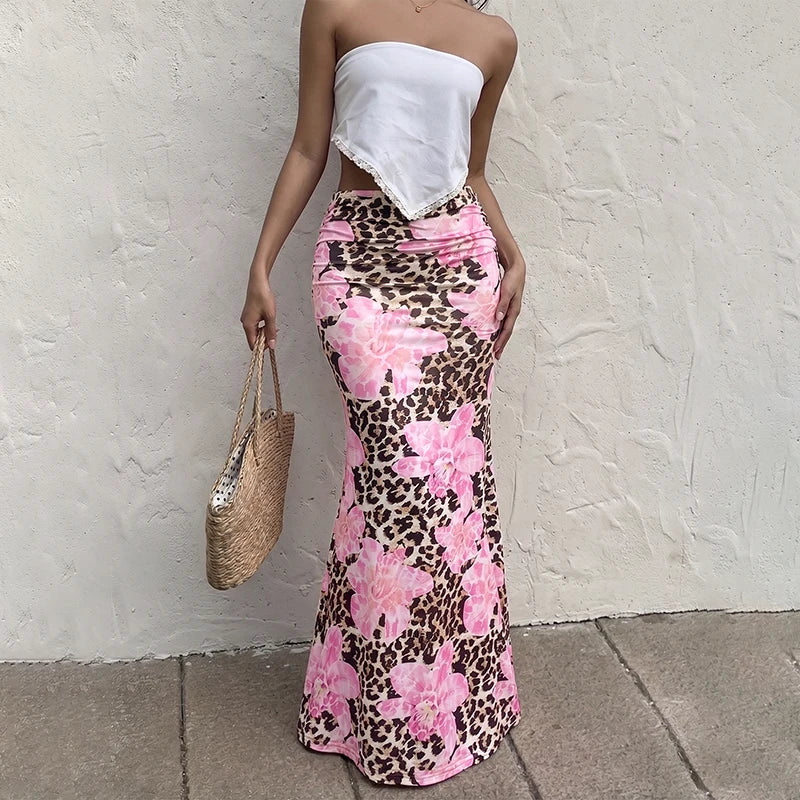 Leopard Print Skirt with Pink Florals