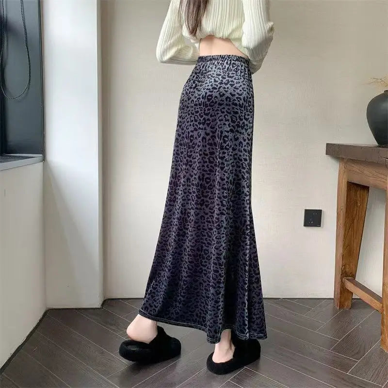Leopard Print Velvet Skirt