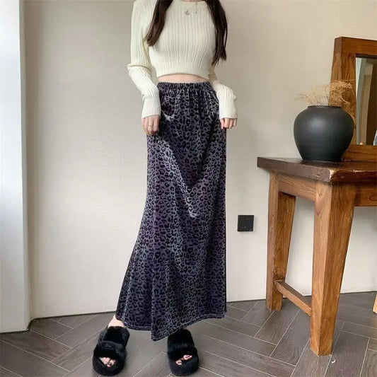Leopard Print Velvet Skirt