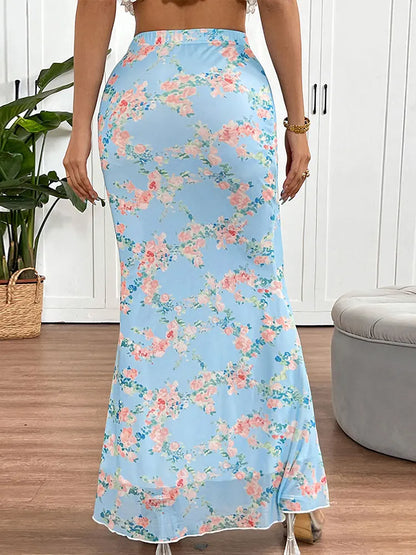 Long Floral Split Skirt