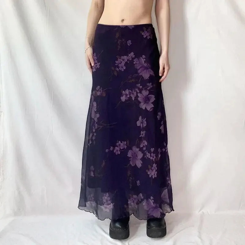 Long Purple Flower Skirt